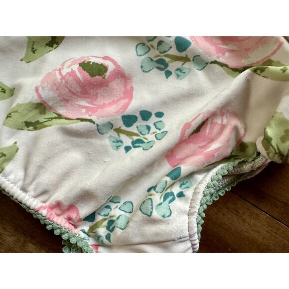 SweetHoney Morgan Skirted One Piece Swimsuit Creamy Floral Pink Green Gingham 5 - Picture 5 of 9